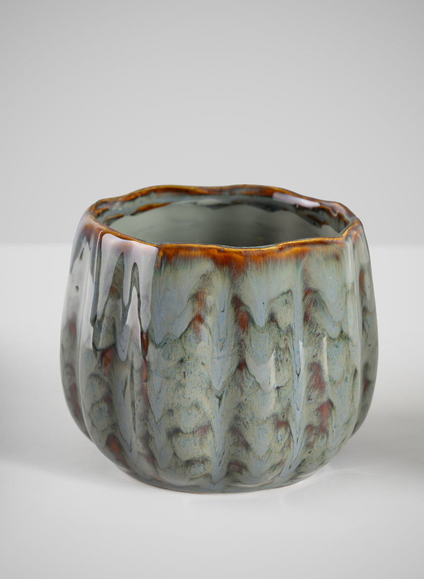 4.5in Tall Grey Glazed Leif Ceramic Cachepot Decor Jamali Garden