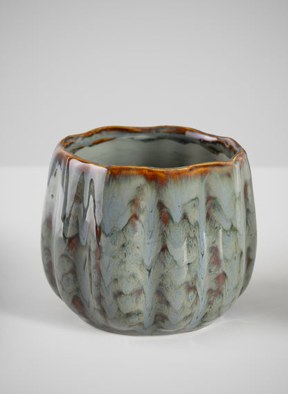 4.5in Tall Grey Glazed Leif Ceramic Cachepot Decor Jamali Garden