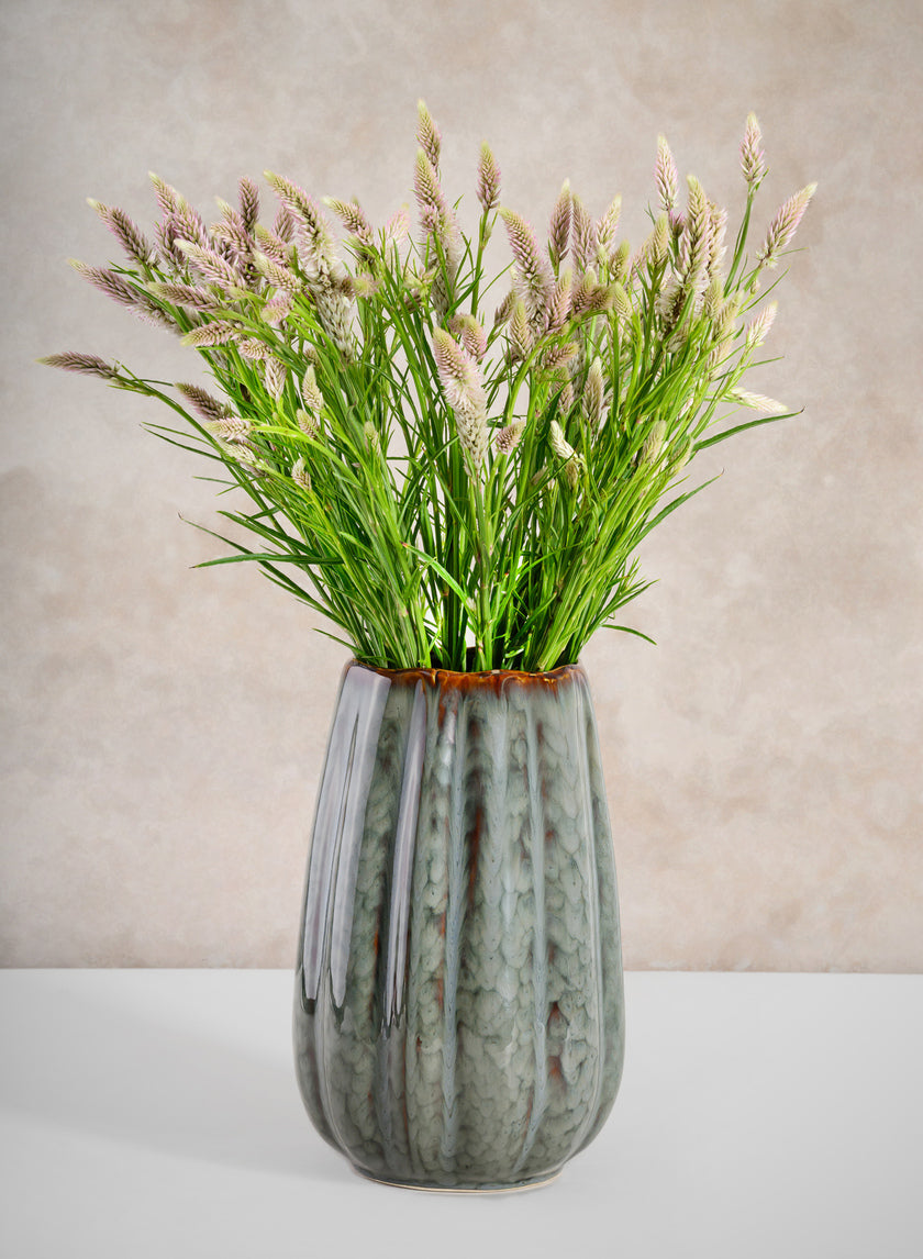 11in Tall Grey Glazed Leif Ceramic Vase Decor Jamali Garden