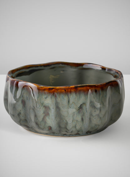 6.5in Wide Grey Glazed Leif Ceramic Bowl Decor Jamali Garden