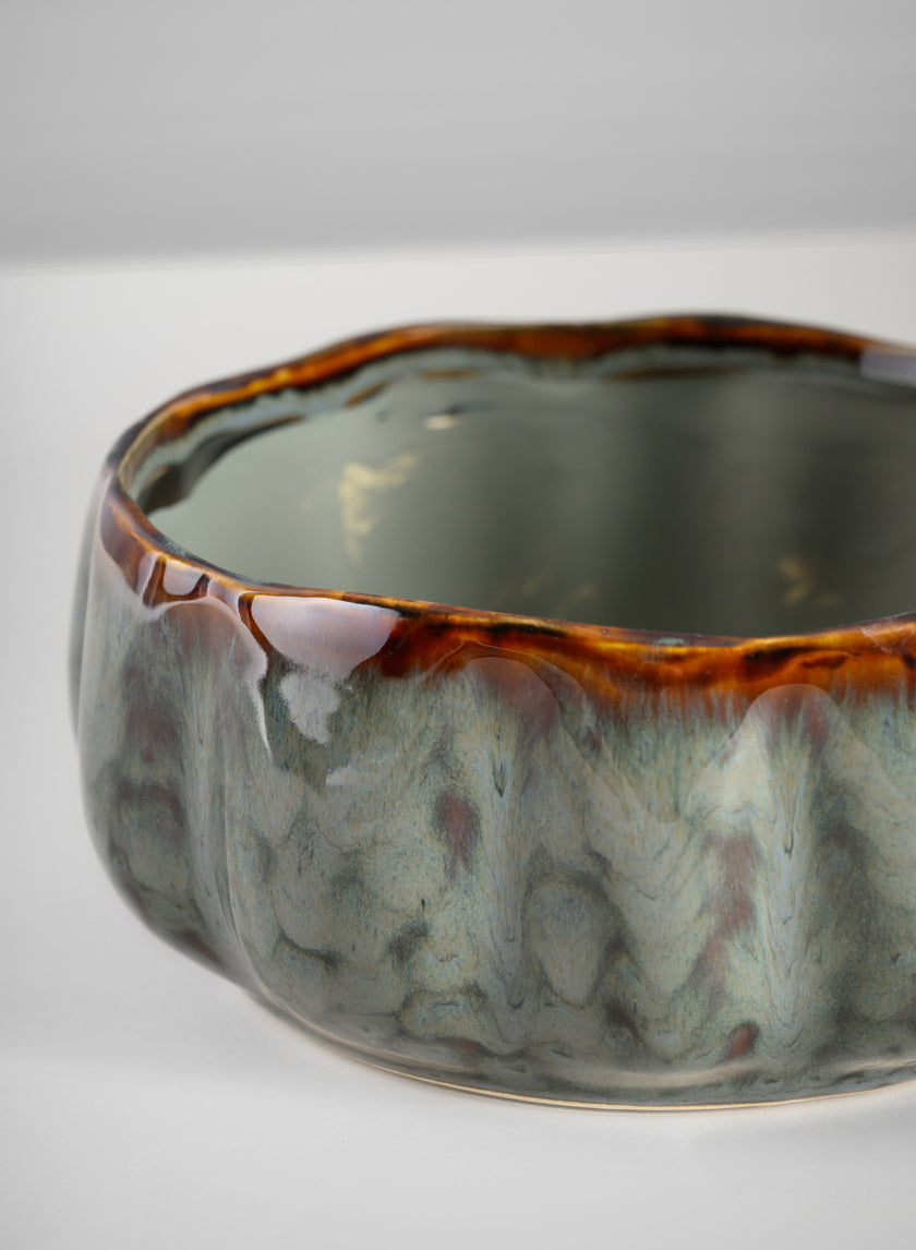 6.5in Wide Grey Glazed Leif Ceramic Bowl Decor Jamali Garden