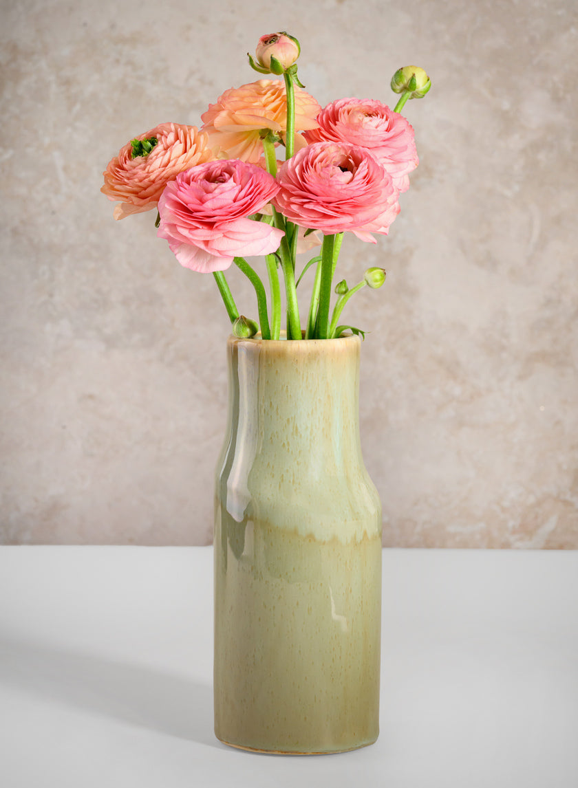 8in Tall Green Glaze Annika Ceramic Cylinder Decor Jamali Garden