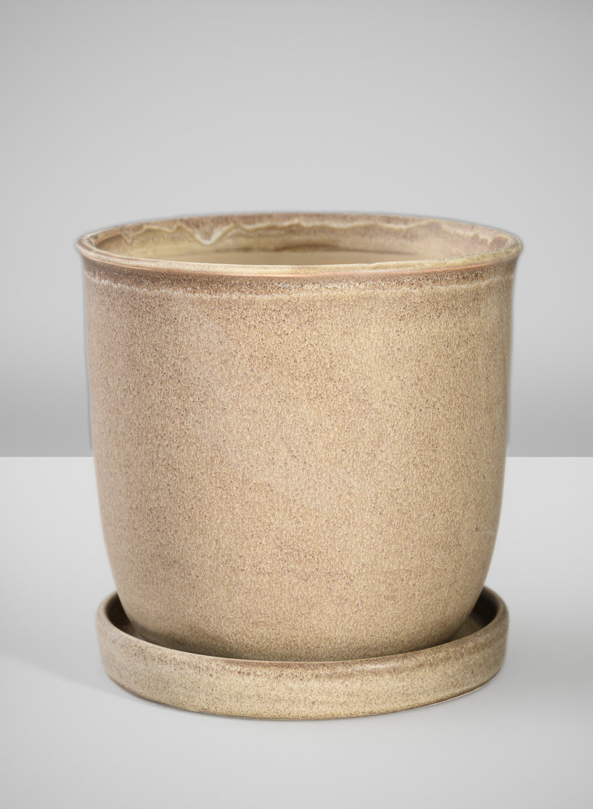5in Tall Azra Light Brown Ceramic Pot with Saucer Decor Jamali Garden