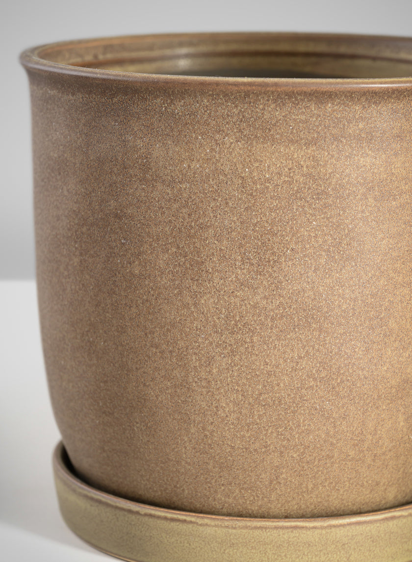 7.5in Tall Azra Dark Brown Ceramic Pot with Saucer Decor Jamali Garden