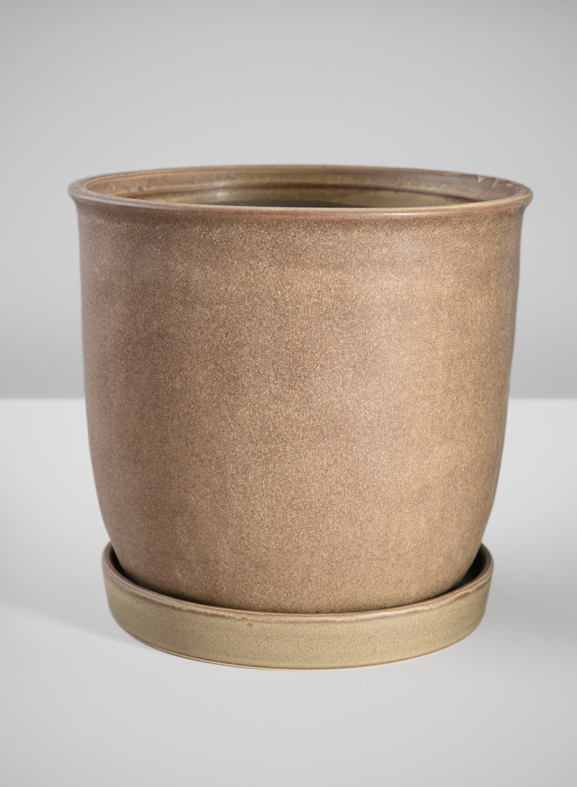 7.5in Tall Azra Dark Brown Ceramic Pot with Saucer Decor Jamali Garden