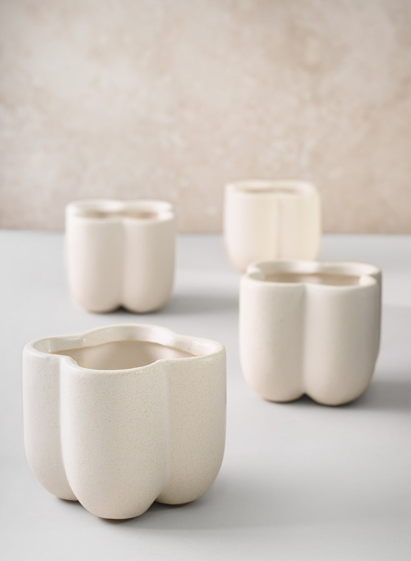 3.25in Tall Sand White Freya Ceramic Cachepot, Set of 4 Decor Jamali Garden