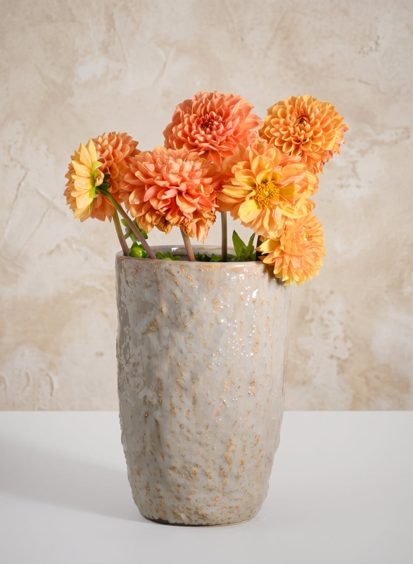 8in Tall Bursa Taupe Ceramic Vase