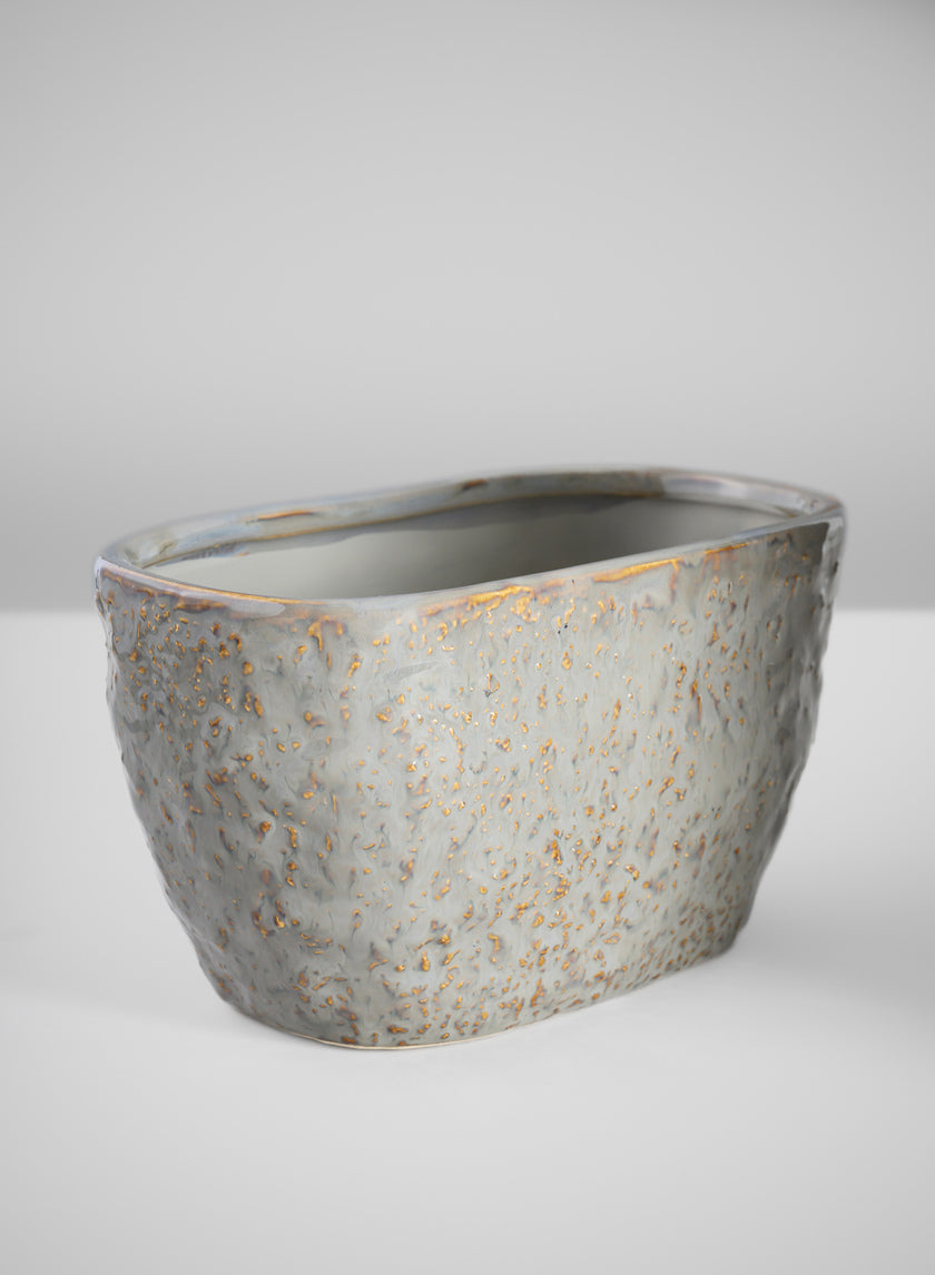 4.5in Tall Bursa Oval Taupe Ceramic Cachepot Decor Jamali Garden