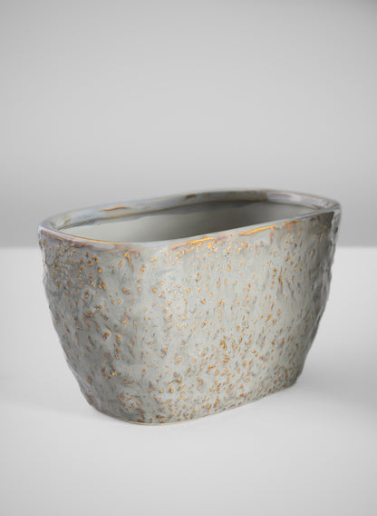 4.5in Tall Bursa Oval Taupe Ceramic Cachepot Decor Jamali Garden