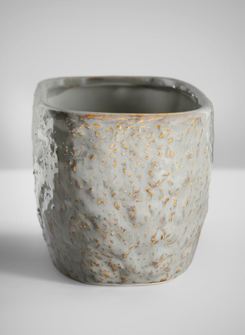 4.5in Tall Bursa Oval Taupe Ceramic Cachepot Decor Jamali Garden