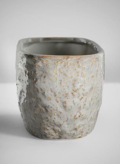 4.5in Tall Bursa Oval Taupe Ceramic Cachepot Decor Jamali Garden