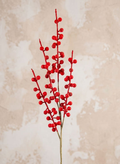 24in Long Red Flocked Berry Stem Decor Jamali Garden