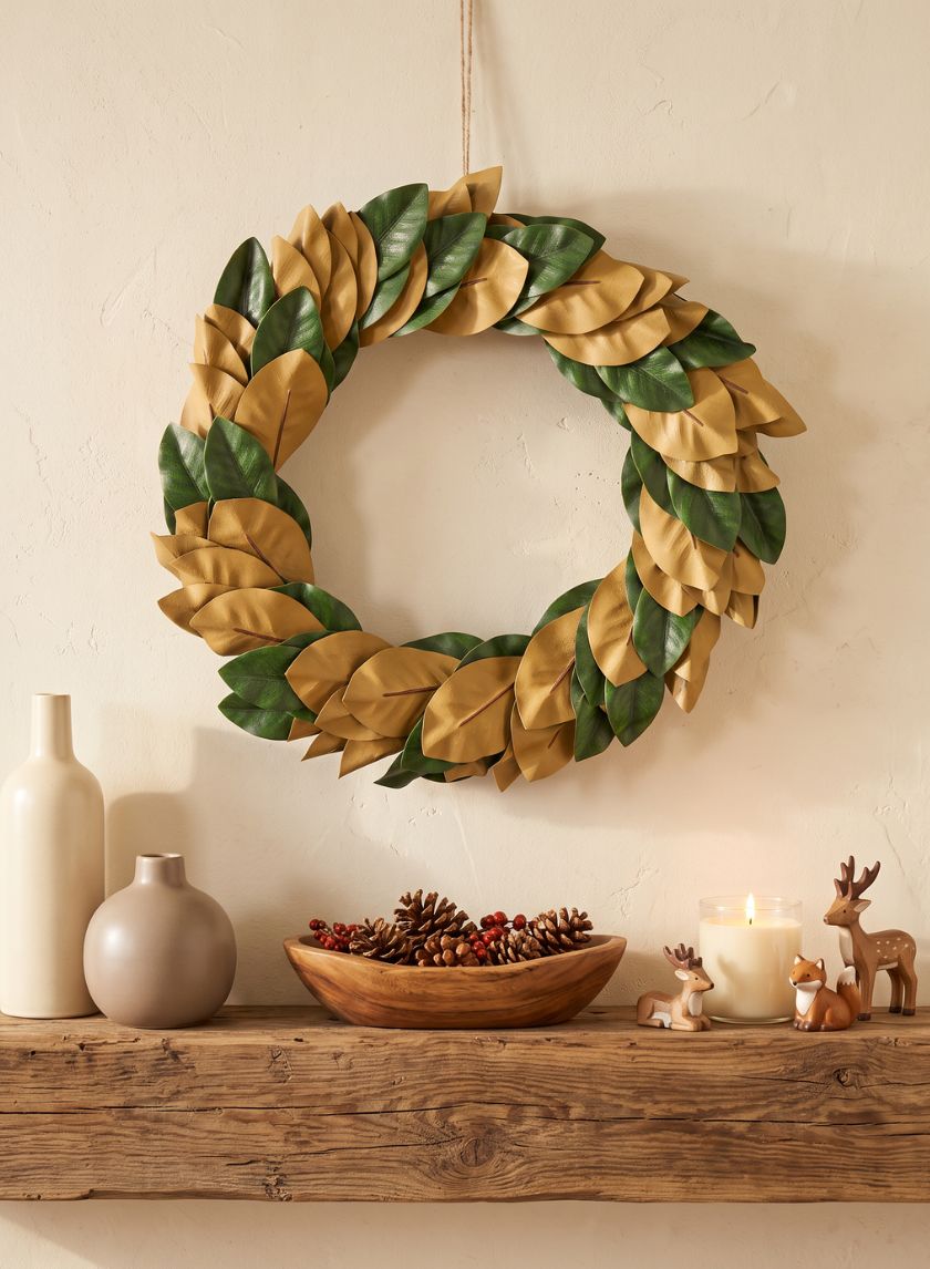 25in Wide Magnolia Leaf Wreath Decor Jamali Garden
