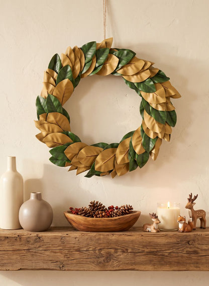 25in Wide Magnolia Leaf Wreath Decor Jamali Garden