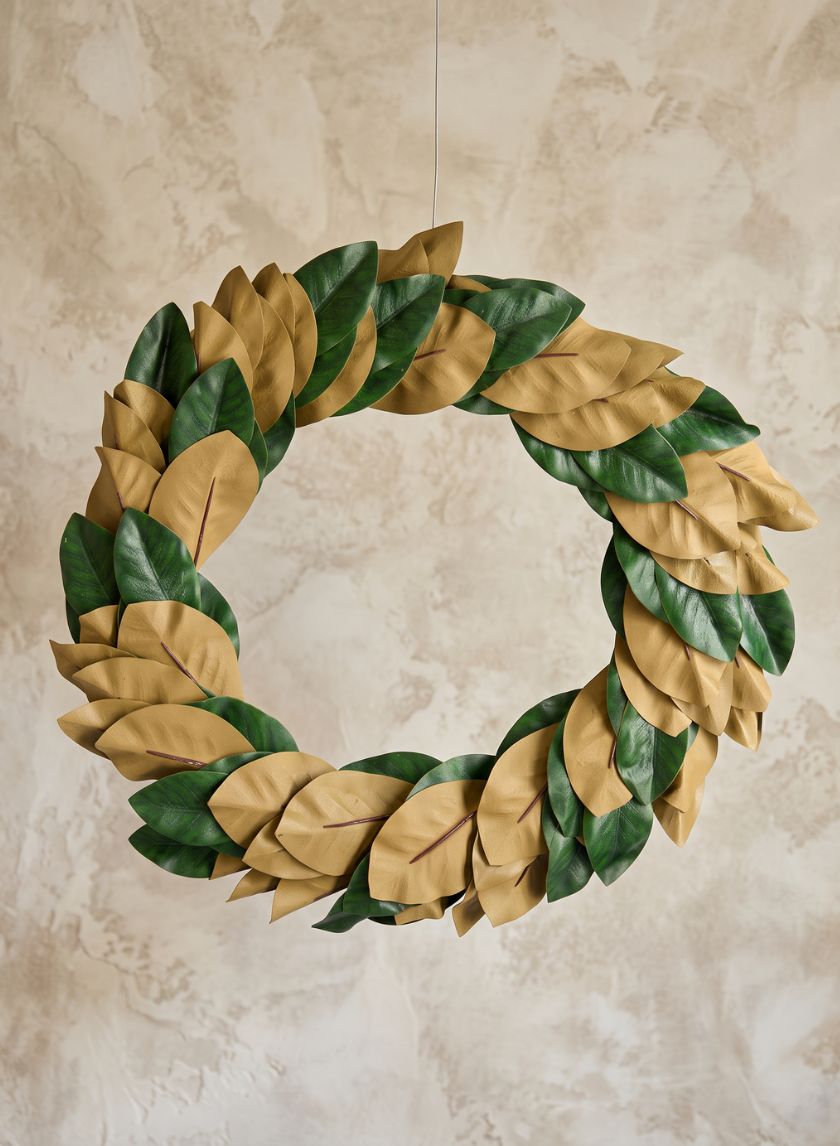 25in Wide Magnolia Leaf Wreath Decor Jamali Garden