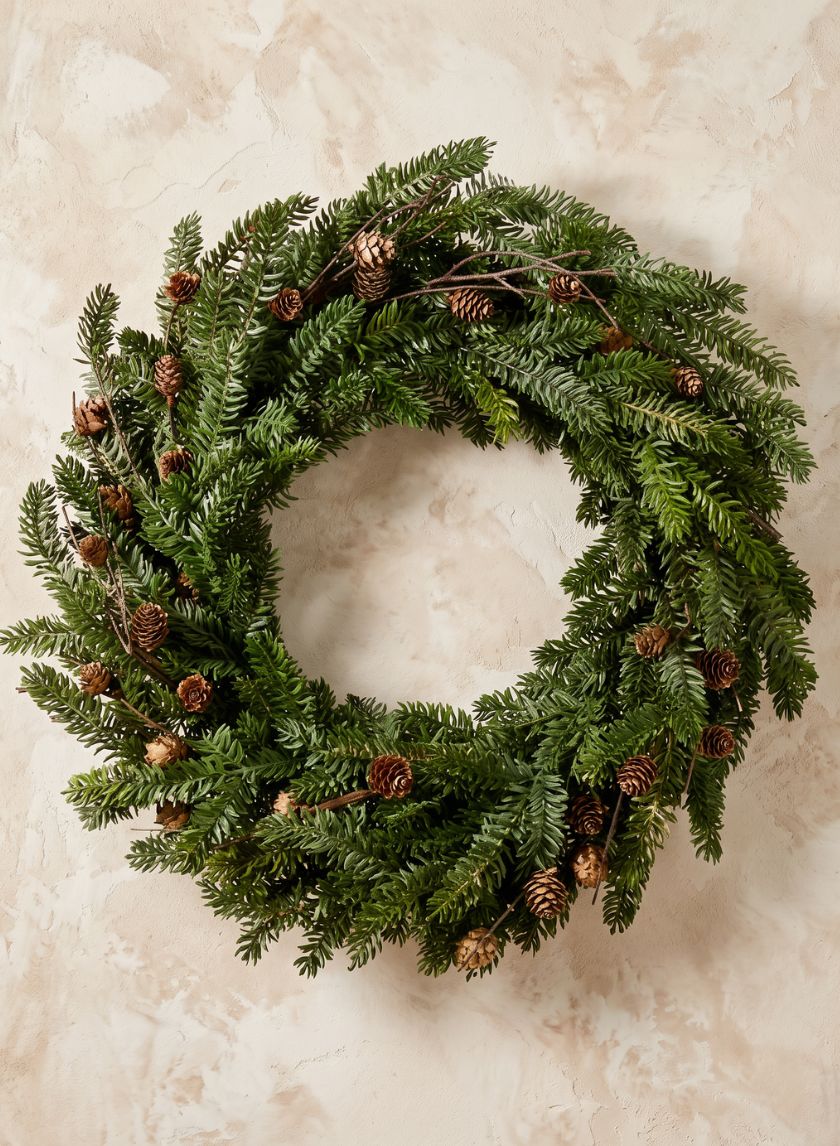 25in Wide Pine Wreath with Pine Cones Decor Jamali Garden