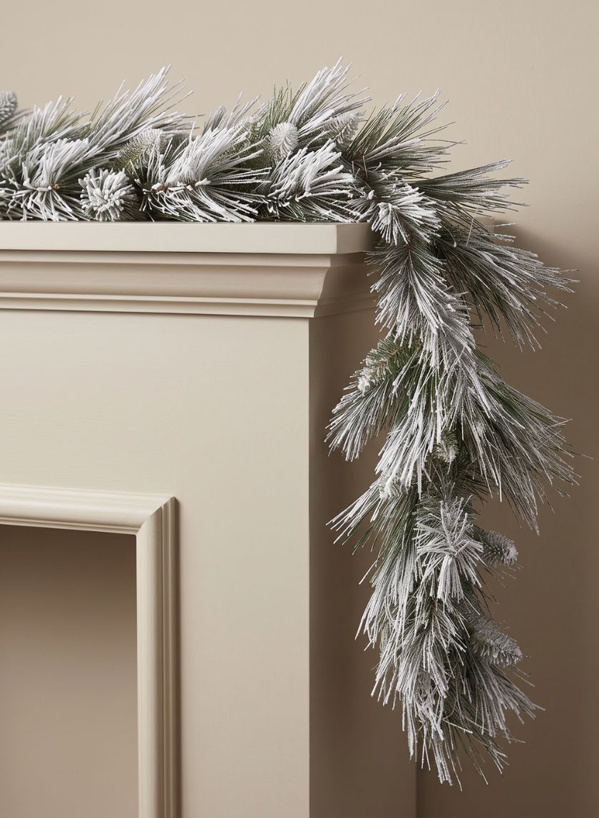 6ft Long Pine Needle with Snow Garland Decor Jamali Garden