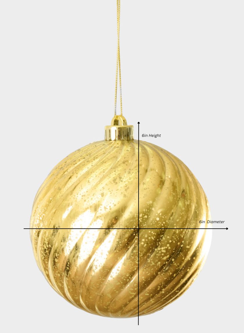 6in Round Plastic "Real Mercury Glass Look" Gold Swirl Ornament