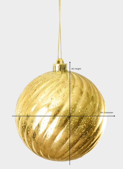 6in Round Plastic "Real Mercury Glass Look" Gold Swirl Ornament
