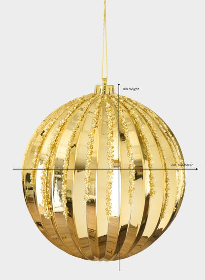 8in Round Plastic "Real Glass Look" Glitter Glazed Gold Ornament