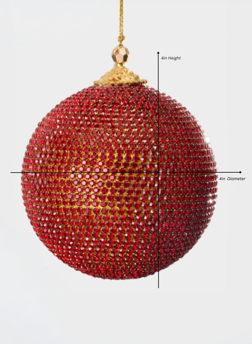 4in Round Red Full Rhinestone Beaded Ornament Ball