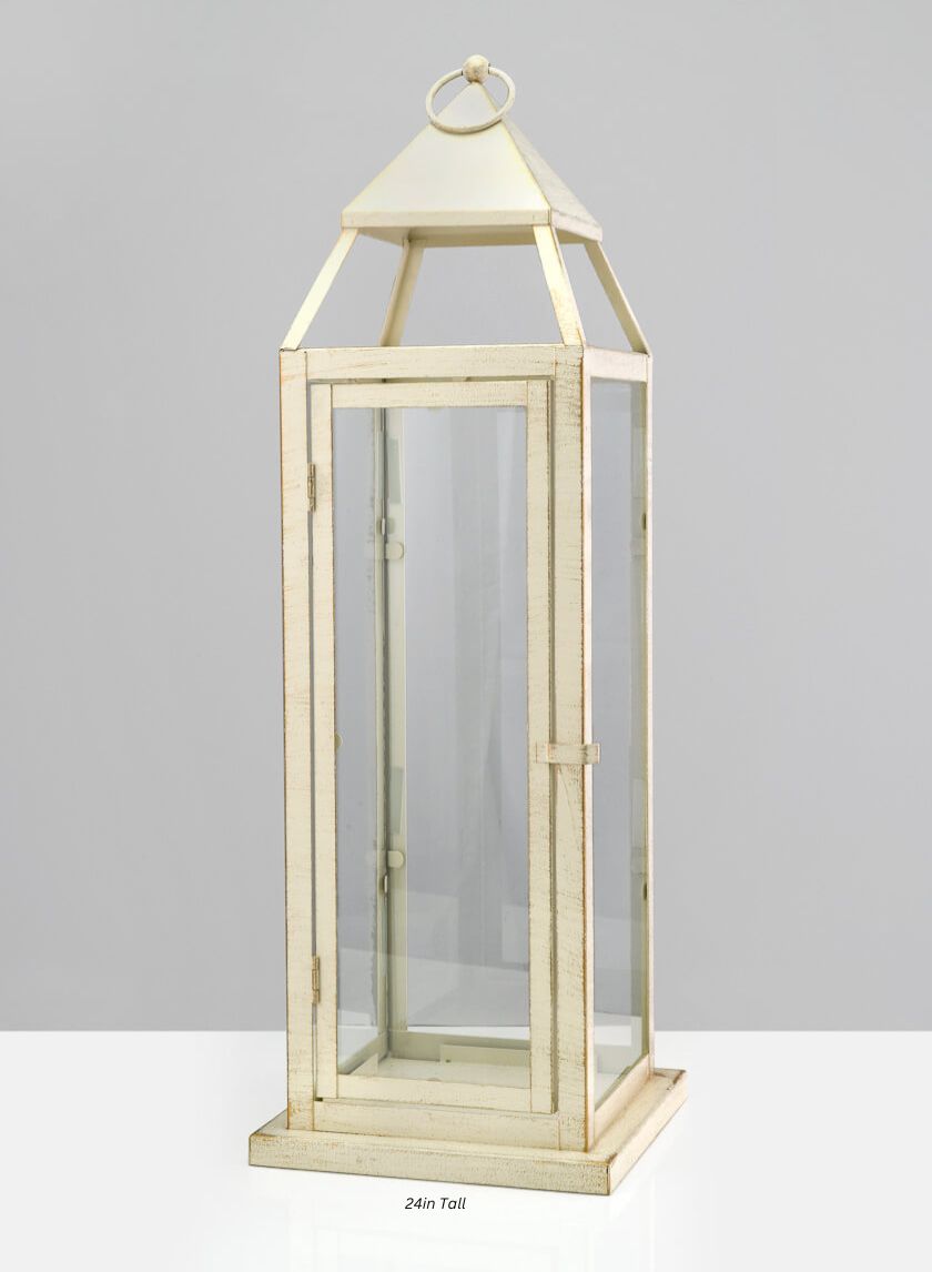 Montmartre Aged White Lantern Decor Jamali Garden Aged White 24in Tall EACH