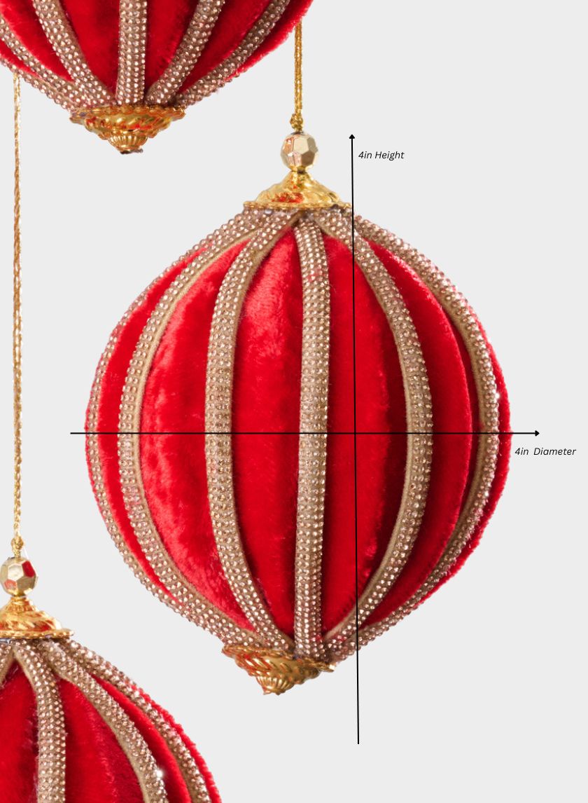 4in Round Red Velvet &amp; Rhinestone Decorative Hanging Ball Ornament