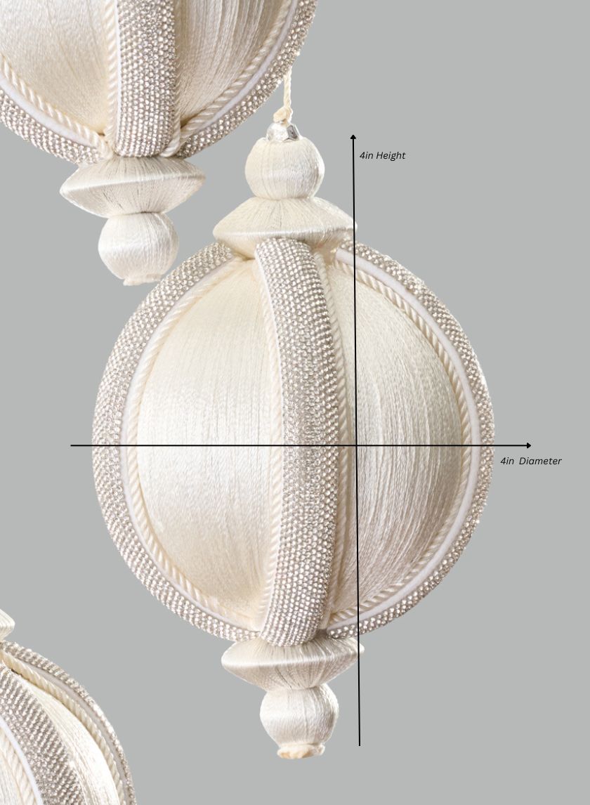 4in Round Rhinestone Wrapped White Hanging Decorative Ornament