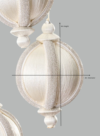 4in Round Rhinestone Wrapped White Hanging Decorative Ornament