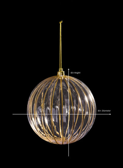 4in Round Plastic "Real Glass Look" Antique Clear Gold Ornament