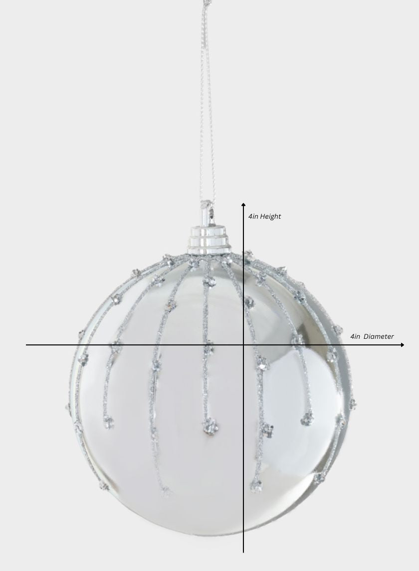4in Round Silver Dust Lined Shiny Silver Plastic Ornament Ball