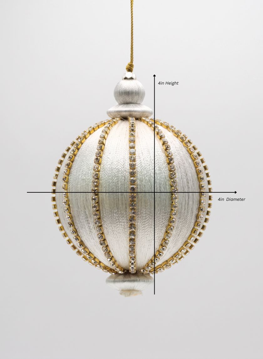 4in Round Gold Rhinestone White Hanging Decorative Ornament