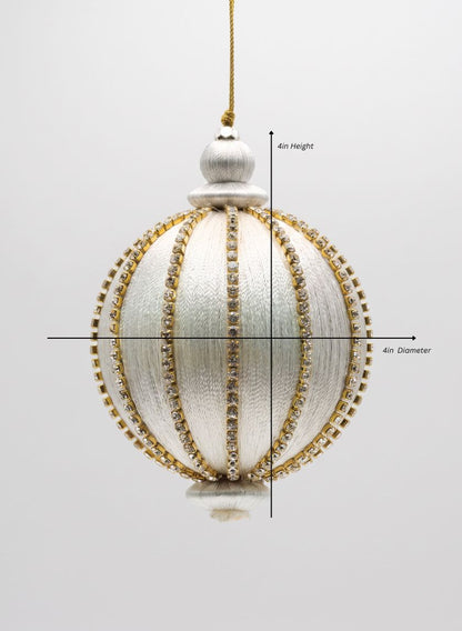 4in Round Gold Rhinestone White Hanging Decorative Ornament