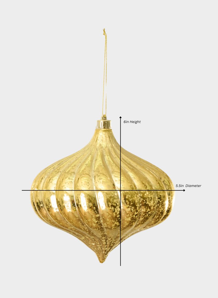 6in Long Plastic "Real Mercury Glass Look" Gold Onion Ornament