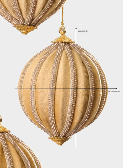 4in Round Gold Velvet &amp; Rhinestone Decorative Hanging Ball Ornament