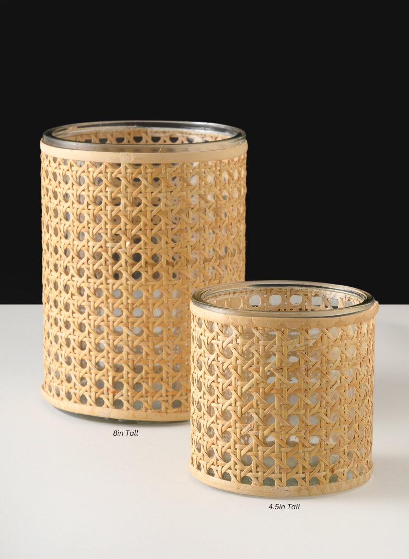 Indochine Cane Weaved Glass Cylinder Decor Jamali Garden