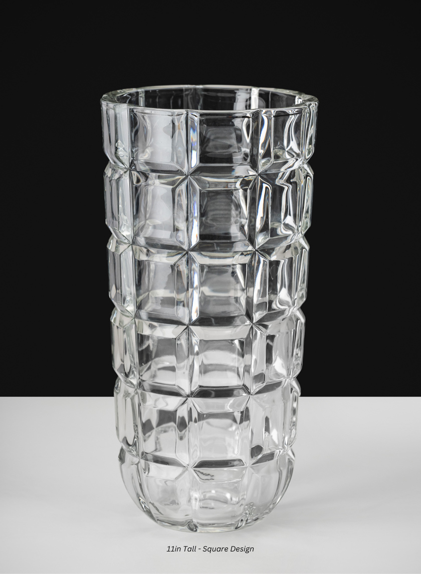 Boheme Crystal Look Glass Vase Decor Jamali Garden Transparent 11in Tall - Square Design EACH