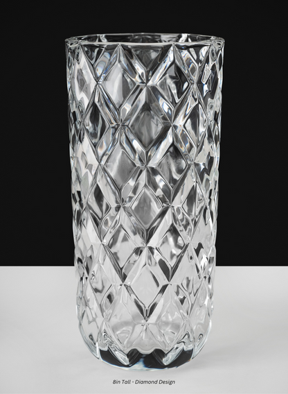 Boheme Crystal Look Glass Vase Decor Jamali Garden Transparent 8in Tall - Diamond Design EACH