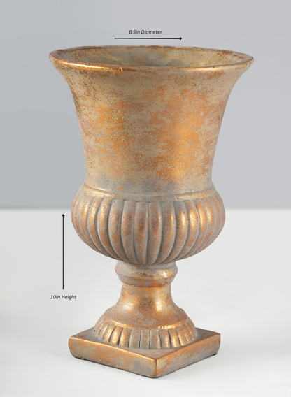 Avignon Antique Gold Leaf Cement Urn Decor Jamali Garden Gold 10in Tall - Medium CASE OF 4