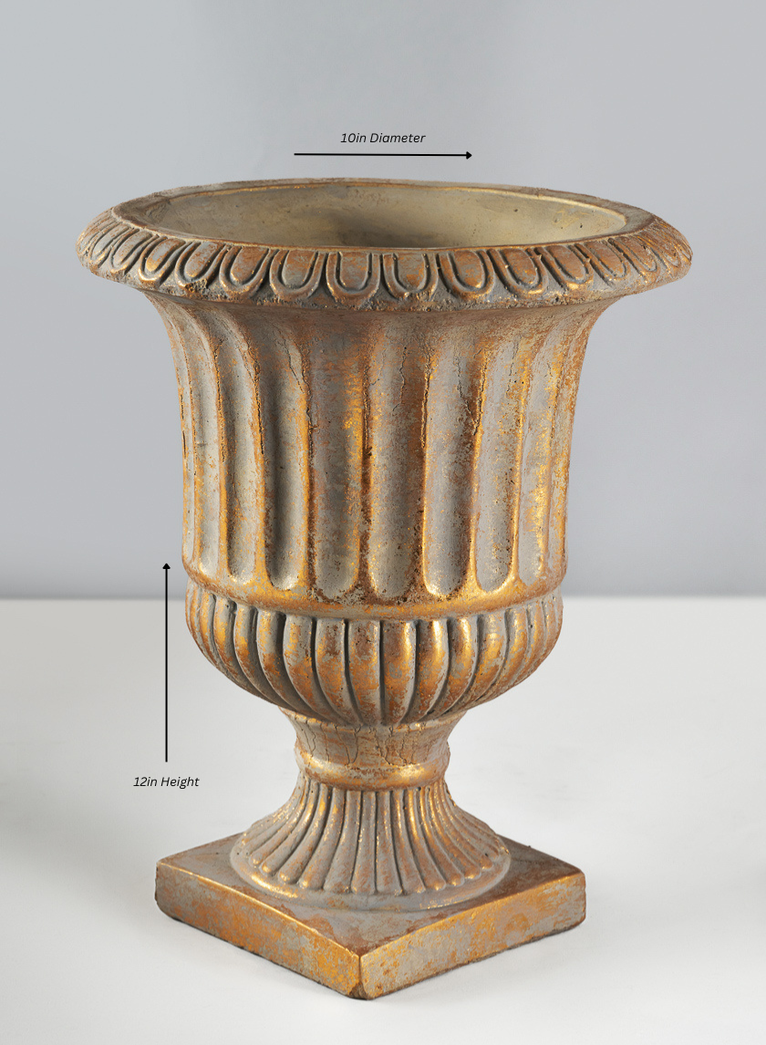 Avignon Antique Gold Leaf Cement Urn Decor Jamali Garden Gold 12in Tall - Large EACH