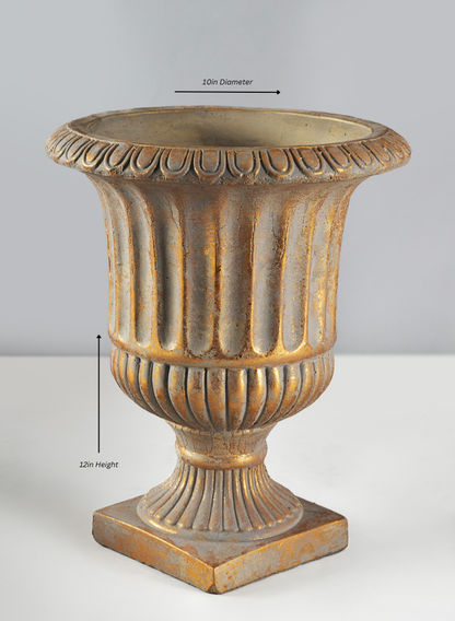Avignon Antique Gold Leaf Cement Urn Decor Jamali Garden Gold 12in Tall - Large EACH