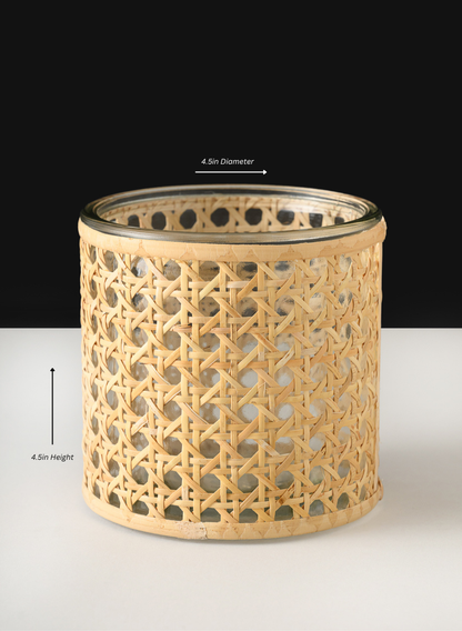 Indochine Cane Weaved Glass Cylinder Decor Jamali Garden Beige 4.5in Tall - Small EACH