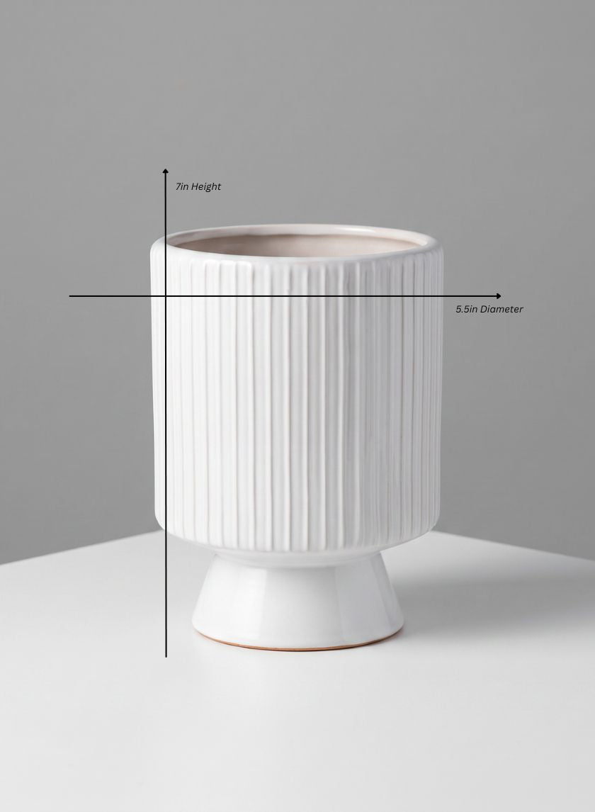 Florist Choice White Ceramic Cachepot with Base Decor Jamali Garden White 7in Tall SET OF 2