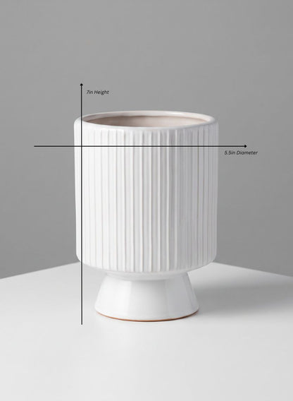 Florist Choice White Ceramic Cachepot with Base Decor Jamali Garden White 7in Tall SET OF 2