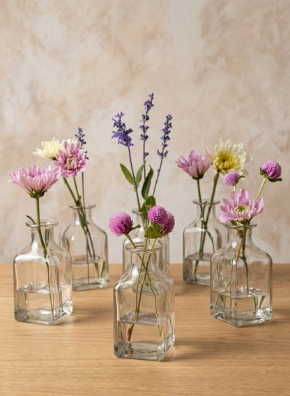 4.5in Tall Clear Glass Square Bottle Bud Vase Decor Jamali Garden