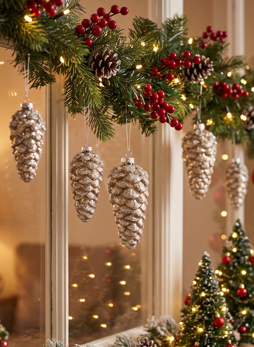 5.5in Long Iced Glass Pine Cone Ornament, Set of 4 Decor Jamali Garden