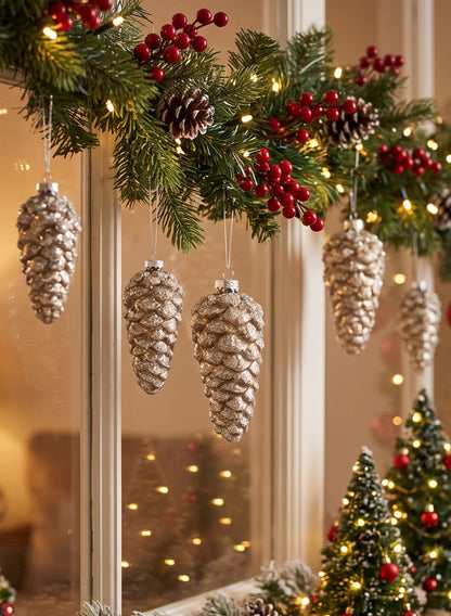 5.5in Long Iced Glass Pine Cone Ornament, Set of 4 Decor Jamali Garden