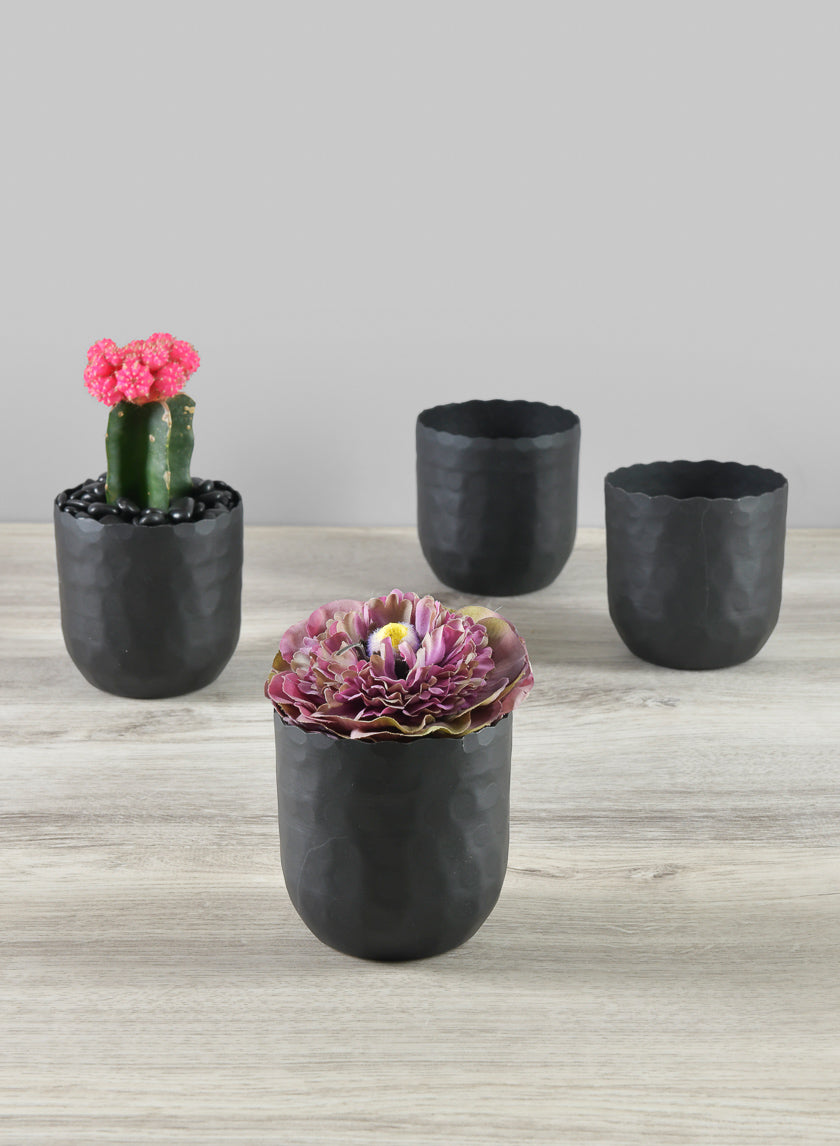 plant pots set of 4 3.25in Tall Chacin Aluminum Black Mini Pots, Set of 4