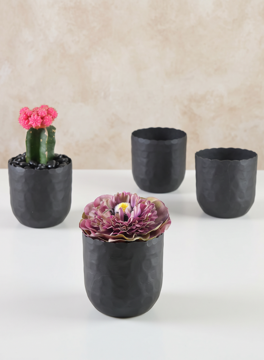 3.25in Tall Chacin Aluminum Black Mini Pots, Set of 4 Decor Jamali Garden