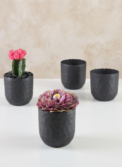 3.25in Tall Chacin Aluminum Black Mini Pots, Set of 4 Decor Jamali Garden